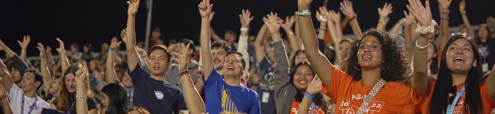 Students cheer at the Welcome Rally.